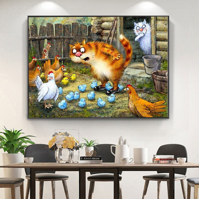 Γελοιογραφία Μπλε Λευκή Γάτα DIY 11CT Κιτ κεντήματος σταυροβελονιά Σετ κεντήματα χειροτεχνίας Βαμβακερή κλωστή τυπωμένο καμβάς Χονδρική