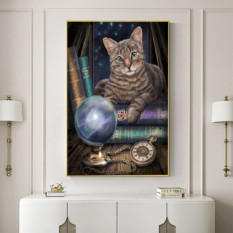 Pisică Animale DIY 11CT Seturi de broderie cu punct de cruce Set de artizanat cu fir de bumbac Pânză imprimată Design de decorare a casei