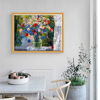 HUACAN Σταυροβελονιά Κέντημα Λουλούδι σε Βάζο Βαμβακερή Κλωστή Ζωγραφική DIY Κιτ κεντήματα 14CT Διακόσμηση σπιτιού