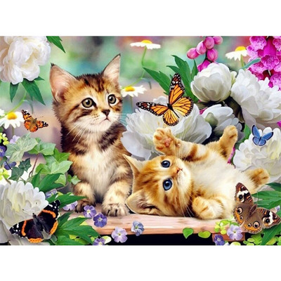 Animal Cat DIY Cross Stitch Ebroidery 11CT Kit Σετ χειροτεχνίας με κεντήματα Βαμβακερή κλωστή τυπωμένο καμβάς διακόσμηση σπιτιού Dropshipping