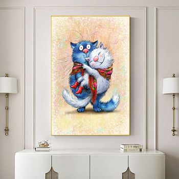 Γελοιογραφία Μπλε Λευκή γάτα DIY Κέντημα σταυροβελονιά 11CT κιτ χειροτεχνίας σετ βελονιών τυπωμένο καμβά βαμβακερή κλωστή Σχέδιο σπιτιού
