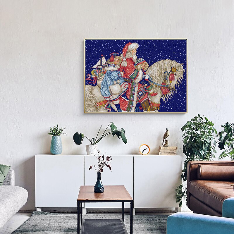 Άγιος Βασίλης και παιδιά με άλογο Σταμπωτό σταυροβελονιά Μετρημένο κέντημα 11CT 14CT Κεντήματα χειροποίητα χειροποίητα