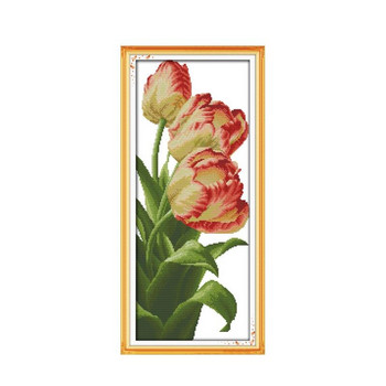 Joy Sunday Tulip Flower Cross Stitch Kit 11CT 14CT Печат Бродирани лалета Мебели Шиене Бродерия Декоративна живопис