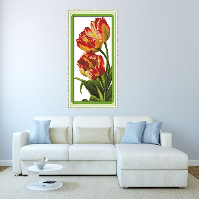Joy Sunday Tulip Flower Cross Stitch Kit 11CT 14CT Printing Κεντημένο Έπιπλο Τουλίπας Ράψιμο Κέντημα Διακοσμητικό Πίνακας