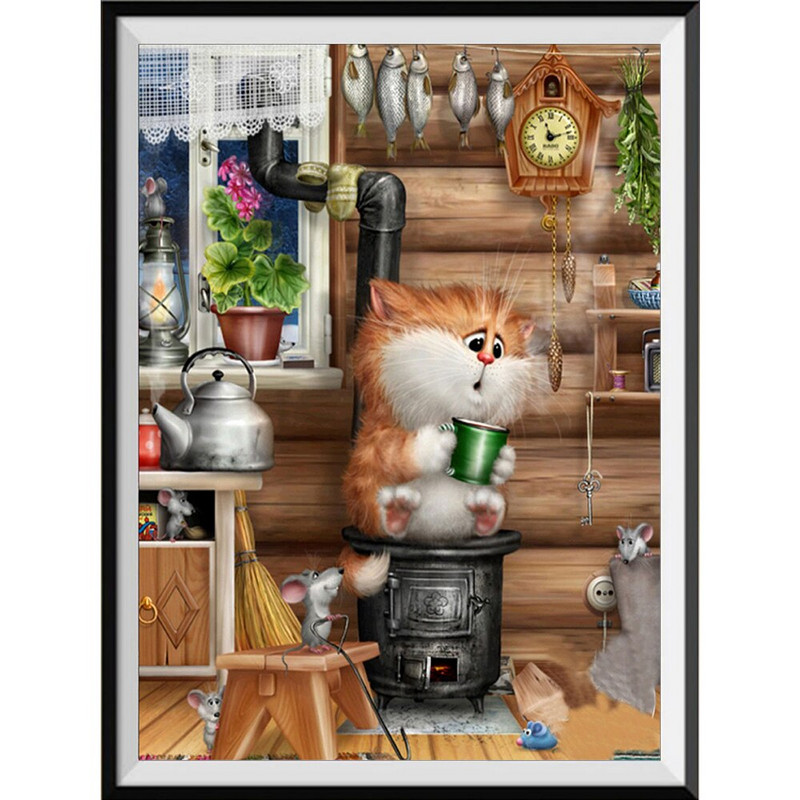 Animal Cut Cat DIY Cross Stitch 11CT Κιτ κεντήματος Σετ χειροτεχνίας βελονιάς Εκτυπωμένος καμβάς βαμβακερή κλωστή Σχέδιο διακόσμησης σπιτιού