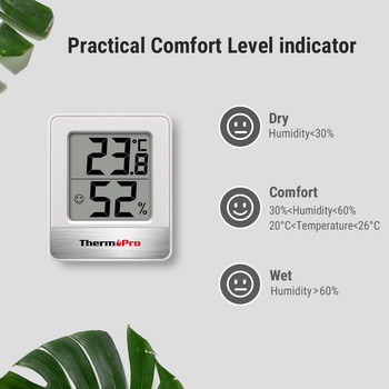 ThermoPro TP49 Цифров термометър Хигрометър Вътрешна метеорологична станция за дома Мини стаен термометър Монитор на температура и влажност