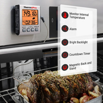 ThermoPro TP16S Термометър за месо Цифров кухненски термометър за готвене с таймер и подсветка Термометър за барбекю