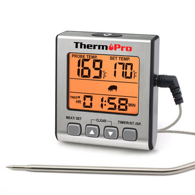ThermoPro TP16S termometar za meso Digitalni kuhinjski termometar za kuhanje s timerom i pozadinskim osvjetljenjem termometar za roštilj