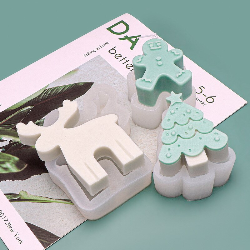 Kalup od voska za svijeće za božićno drvce Elk Ginger bread Man Silikonski kalup Ručno izrađeni kalupi za izradu mirisnih svijeća Dekoracija doma