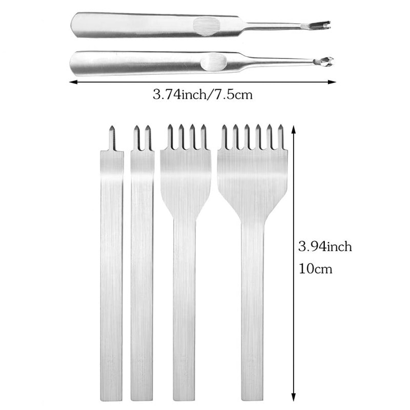 Kožni bušitelji rupa 1+2+4+6 zupci DIY dijamantno uvezivanje šivanje Set dlijeta U/V oblika Žlijeb Alat za skošenje kožnih rubova