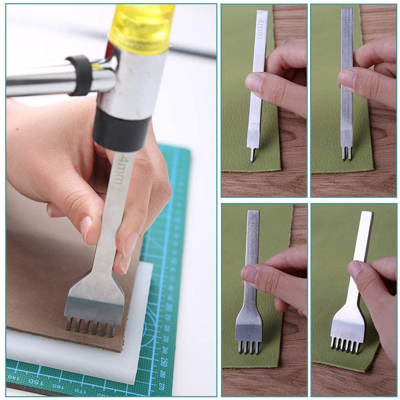 Kožni bušitelji rupa 1+2+4+6 zupci DIY dijamantno uvezivanje šivanje Set dlijeta U/V oblika Žlijeb Alat za skošenje kožnih rubova