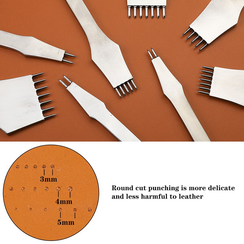 LMDZ 3/4/5 χιλιοστά τρύπες με τρύπες με στρογγυλή ραφή ράψιμο σκάλισμα Εργαλείο διάτρησης Εργαλείο διάτρησης Δερμάτινα εργαλεία χειροτεχνίας 2/5/7 Prong