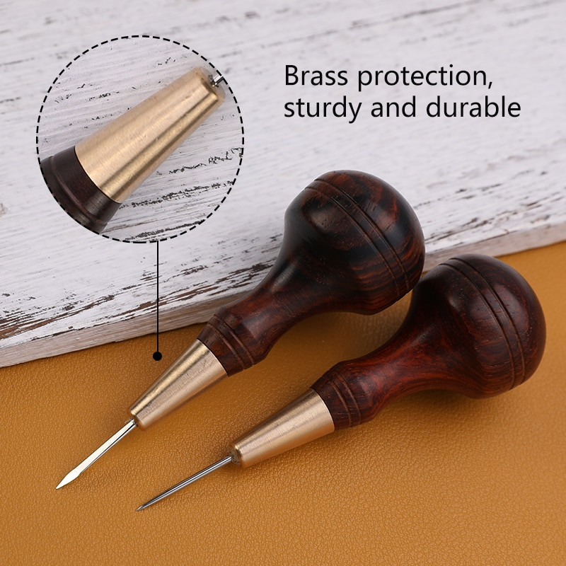 LMDZ Ξύλινη λαβή Awl DIY Δερμάτινο Εργαλείο διάτρησης Διαμαντένιο Σχήμα Ραφής Σουβίλι Δερμάτινο χειροτεχνία Ραπτικό Σουβίλι Χειροποίητα Εργαλεία Ραπτικής