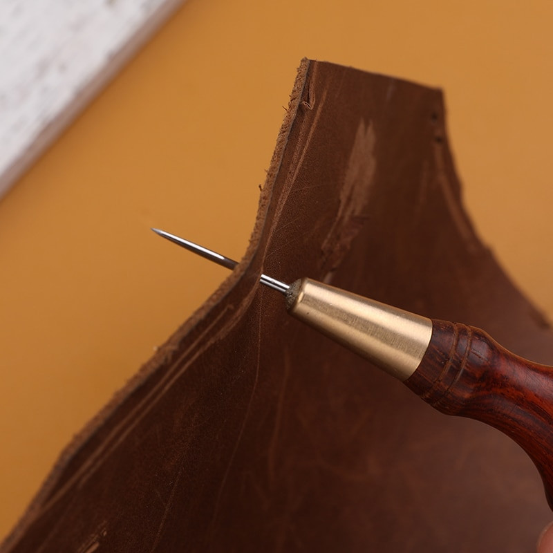 LMDZ Ξύλινη λαβή Awl DIY Δερμάτινο Εργαλείο διάτρησης Διαμαντένιο Σχήμα Ραφής Σουβίλι Δερμάτινο χειροτεχνία Ραπτικό Σουβίλι Χειροποίητα Εργαλεία Ραπτικής