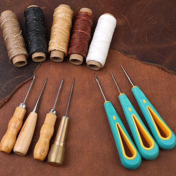 Комплект инструменти за шиене KAOBUY Голям восъчен конец Кожено шило за шиене за Направи си сам кожени обущарски обувки Чанти Ремонт на шевове