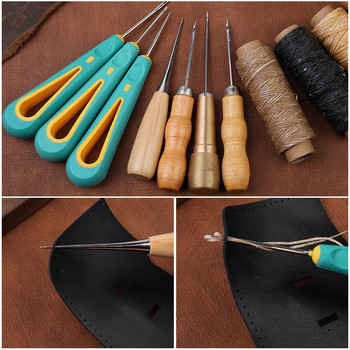 Комплект инструменти за шиене KAOBUY Голям восъчен конец Кожено шило за шиене за Направи си сам кожени обущарски обувки Чанти Ремонт на шевове