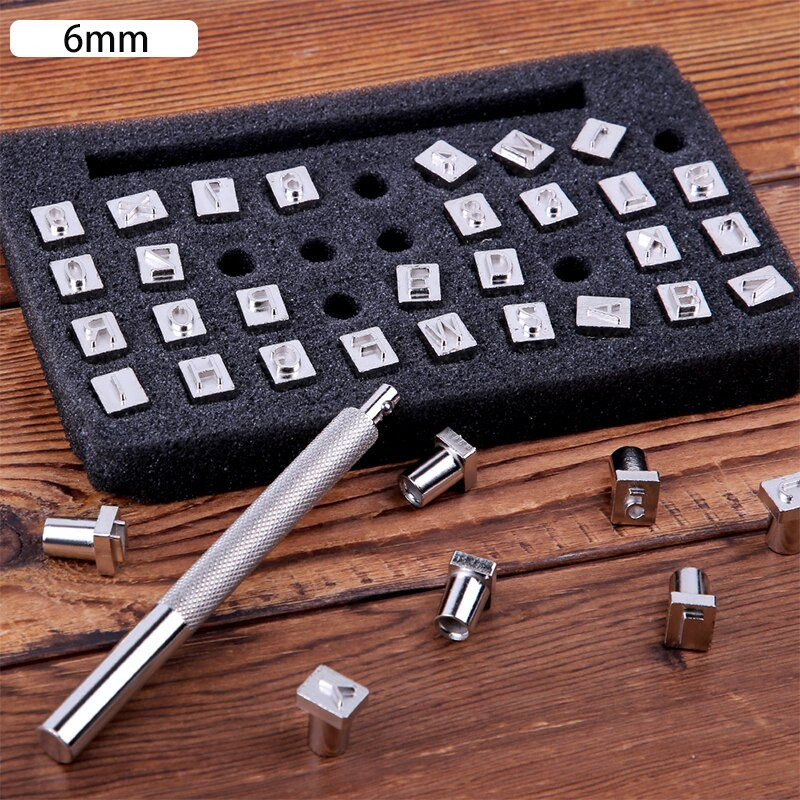 Metalo štampavimo rinkinys PunchTool Skaičių Raidė Abėcėlė Antspaudai Įrankiai Sidabrinis metalo odos logotipo antspaudų rinkinys