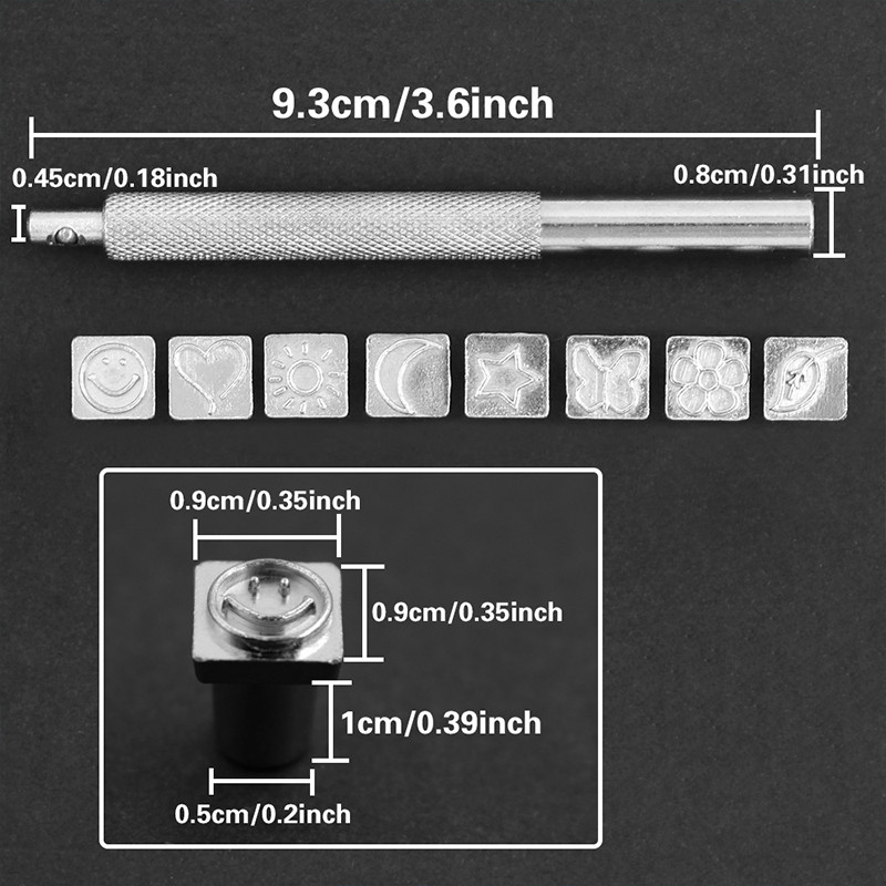 8 bucăți/set set de ștampile din piele lucrate manual sculptură, imprimare, instrumente de cusut, bricolaj, sigiliu din piele, metal, sculptură în lemn, set de instrumente de imprimare