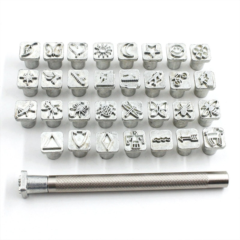8 bucăți/set set de ștampile din piele lucrate manual sculptură, imprimare, instrumente de cusut, bricolaj, sigiliu din piele, metal, sculptură în lemn, set de instrumente de imprimare