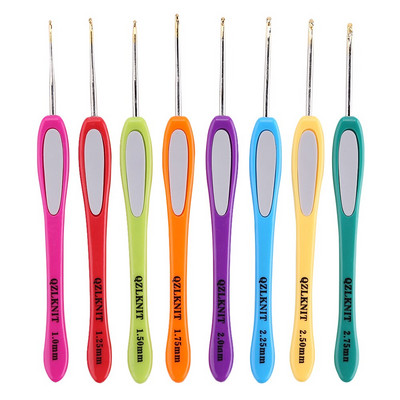 8vnt./rinkinys Minkštos plastikinės rankenėlės mezgimo adatos Aliuminio nėrimo kabliukai 1-2,75 mm verpalai megztinis Weave amatų mezgimo įrankiai 26