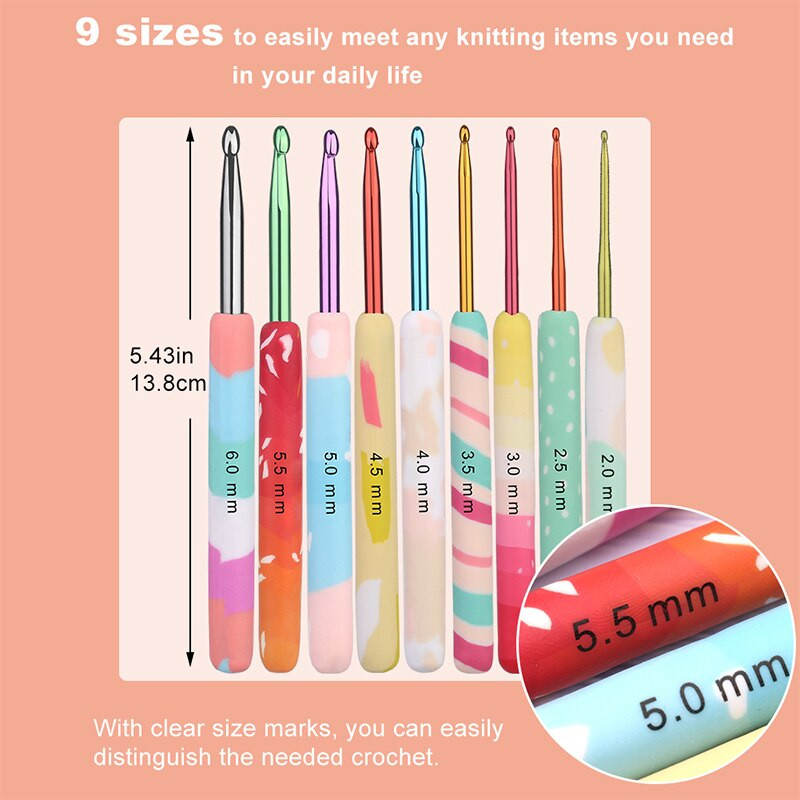TLKKUE 5/8/9 buc. Kit de croșetat pentru fire de lână, croșetat, tricotat, croșetat, instrument de tricotat, unelte de cusut, pentru pulover eșarfă