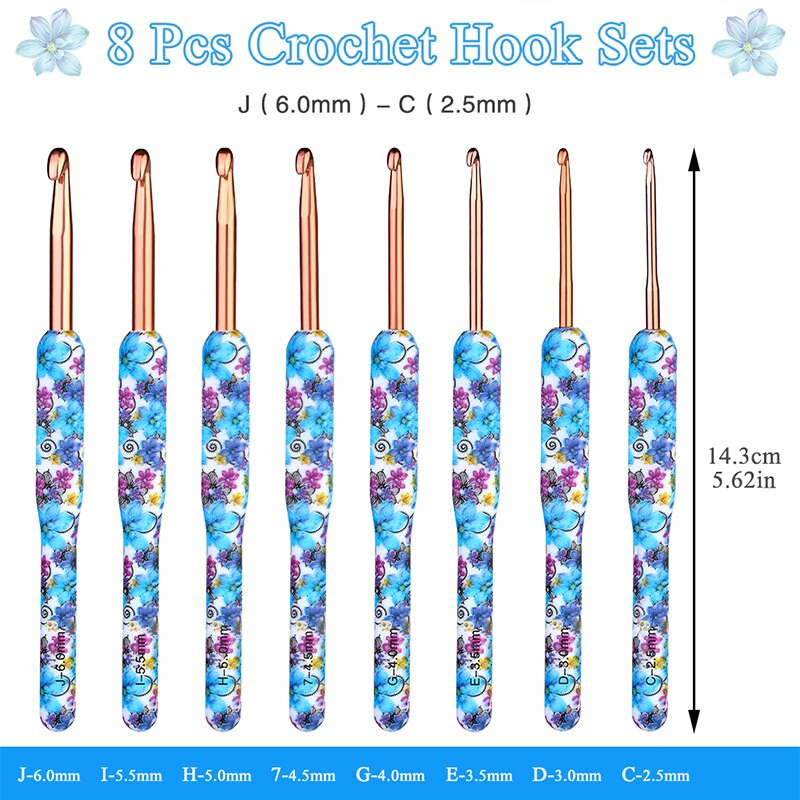 TLKKUE 5/8/9 buc. Kit de croșetat pentru fire de lână, croșetat, tricotat, croșetat, instrument de tricotat, unelte de cusut, pentru pulover eșarfă
