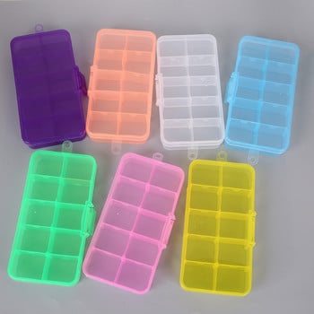 Цветна 10 решетки Регулируема прозрачна пластмасова кутия за съхранение на малки компоненти Кутия за шевни инструменти Кутия с мъниста Бутон Органайзер Калъф