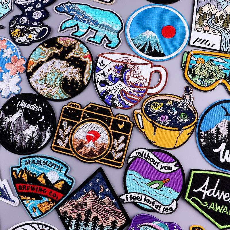 Pulaqi Mountain Waves plaaster rõivastele Loodusreisid plaastrid riietel DIY Camping sulav plaaster Applqiue tikitud plaastrid