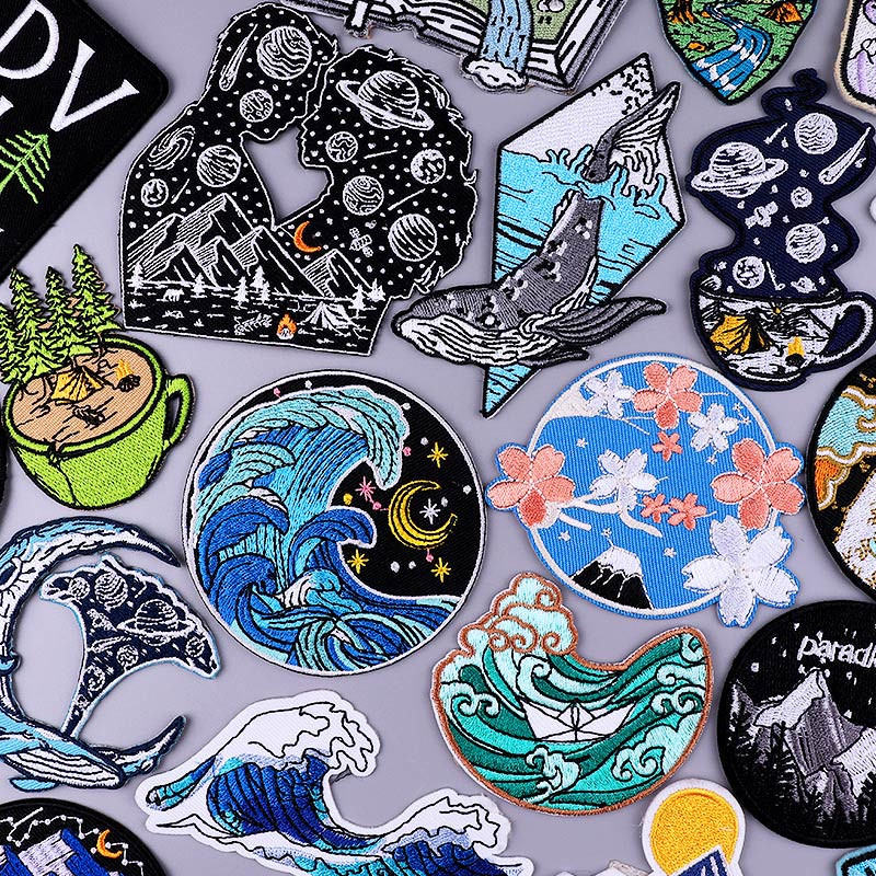 Pulaqi Mountain Waves plaaster rõivastele Loodusreisid plaastrid riietel DIY Camping sulav plaaster Applqiue tikitud plaastrid