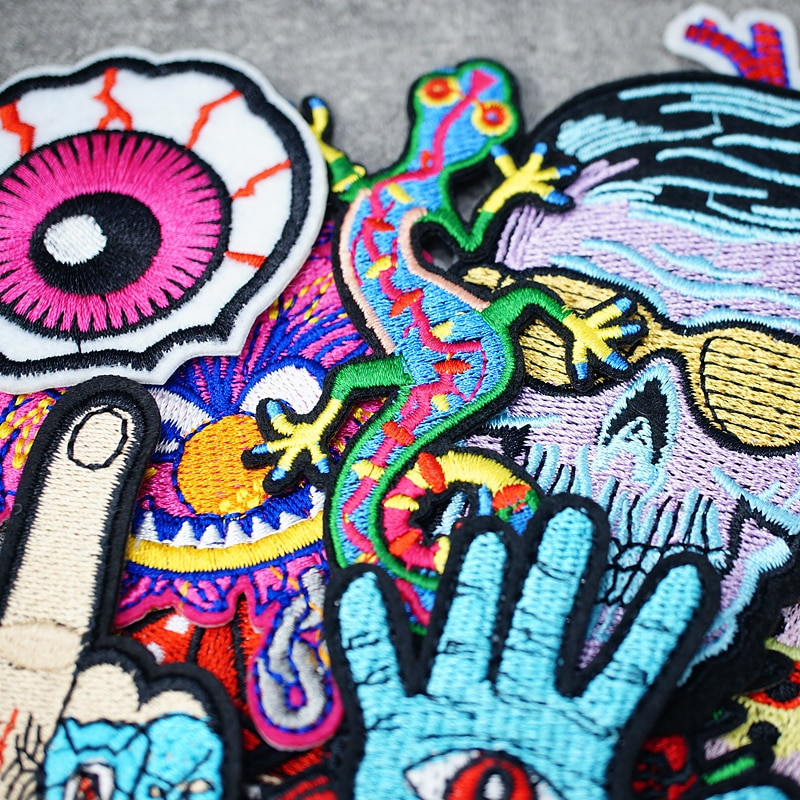 SKULL HEART EYE DIY Παιδικά μπαλώματα κέντημα για μπλουζάκι Σίδερο σε απλικέ Ρούχα Τζιν Αυτοκόλλητα Σήματα Parche ROCK MUSIC PUNK