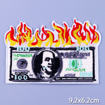 Кръпка Money On Fire Кръпка за желязо върху дрехи Апликация Шиене на якета Райе Бродирана значка Топяща се кръпка Евтини неща