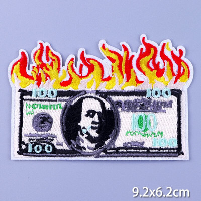 Money On Fire Patch Σίδερο σε μπαλώματα σε ρούχα απλικέ Μπουφάν ραπτικής Ρίγες Κεντημένο σήμα Fusible Patch Φτηνά πράγματα