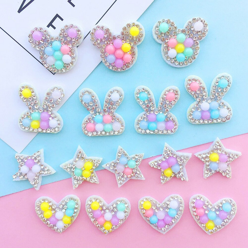 20 τμχ/ παρτίδα Απλικέ με στρας & Pearl Cat Star Rabbit Heart for DIY Clothes Patch Καπέλο Παπούτσια Καπέλα Κλιπ μαλλιών Διακοσμητικά μπαλώματα