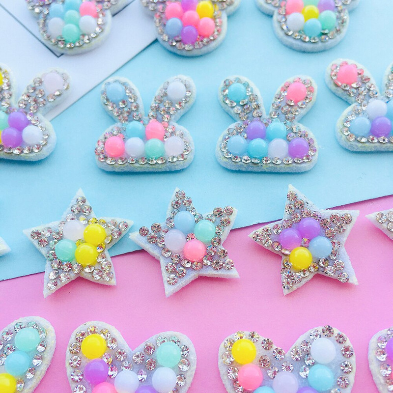 20 τμχ/ παρτίδα Απλικέ με στρας & Pearl Cat Star Rabbit Heart for DIY Clothes Patch Καπέλο Παπούτσια Καπέλα Κλιπ μαλλιών Διακοσμητικά μπαλώματα