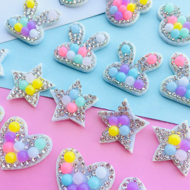 20 τμχ/ παρτίδα Απλικέ με στρας & Pearl Cat Star Rabbit Heart for DIY Clothes Patch Καπέλο Παπούτσια Καπέλα Κλιπ μαλλιών Διακοσμητικά μπαλώματα