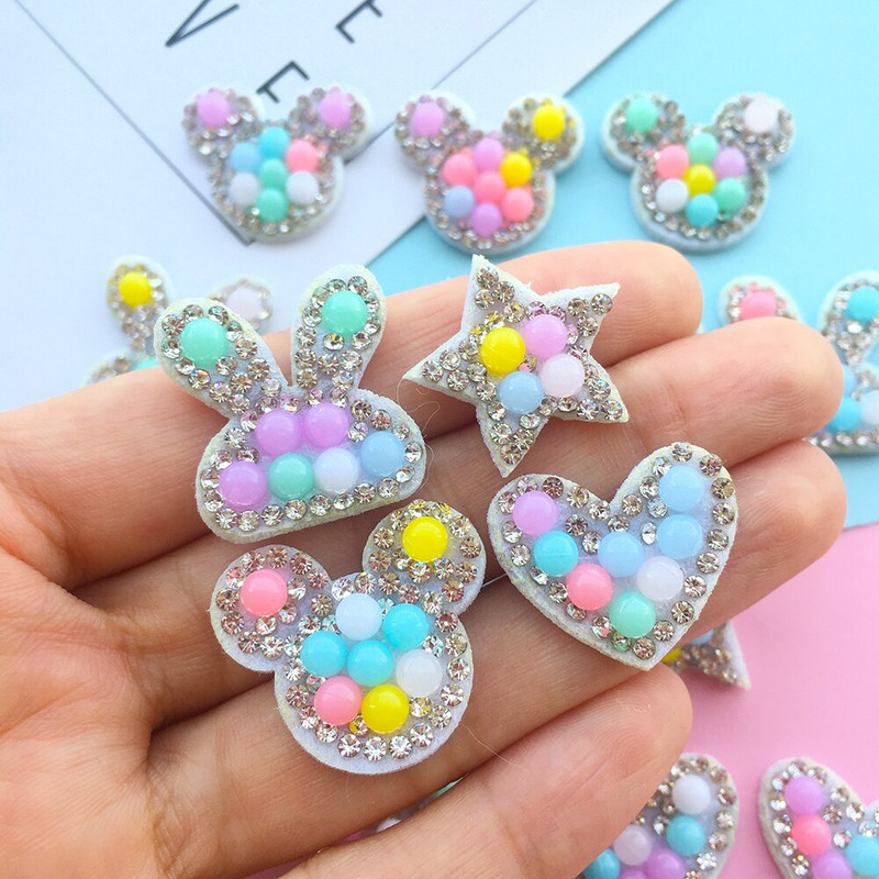 20 τμχ/ παρτίδα Απλικέ με στρας & Pearl Cat Star Rabbit Heart for DIY Clothes Patch Καπέλο Παπούτσια Καπέλα Κλιπ μαλλιών Διακοσμητικά μπαλώματα