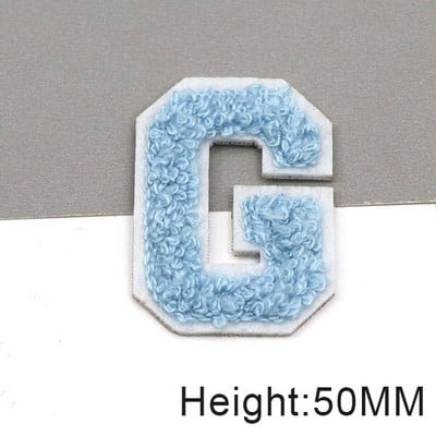 Zakrpe sa slovima od plavog šenila na odjeći, engleska abeceda, zakrpa za vez za torbe, haljine, traperice, DIY ime, 1 kom 50 mm