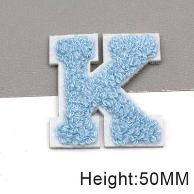 Zakrpe sa slovima od plavog šenila na odjeći, engleska abeceda, zakrpa za vez za torbe, haljine, traperice, DIY ime, 1 kom 50 mm