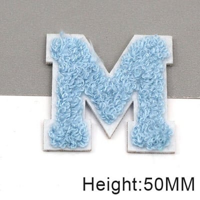 Zakrpe sa slovima od plavog šenila na odjeći, engleska abeceda, zakrpa za vez za torbe, haljine, traperice, DIY ime, 1 kom 50 mm