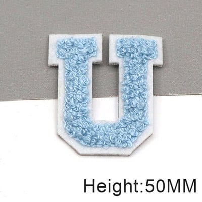 Zakrpe sa slovima od plavog šenila na odjeći, engleska abeceda, zakrpa za vez za torbe, haljine, traperice, DIY ime, 1 kom 50 mm