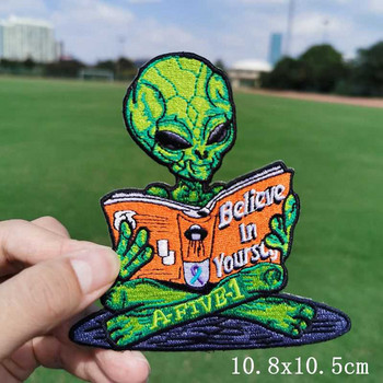 Prajna UFO Patch Iron On Patches On Clothes Θερμοκολλητικά κεντημένα μπαλώματα για ρούχα Alien Patch For Clothes Jackets DIY