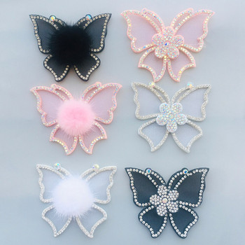 4Pcs 65*55 mm Kawaii Rhinestone пеперуда с топка от кожа на норка Подплатени лепенки за дрехи Обувки Залепваща се шапка Аксесоари за шапки