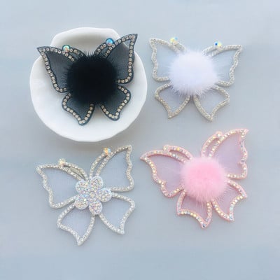 4 τεμάχια 65*55 mm πεταλούδα Kawaii Rhinestone με μπαλώματα με επένδυση από γούνα βιζόν για παπούτσια για ρούχα Αξεσουάρ για καπέλο με ραβδί