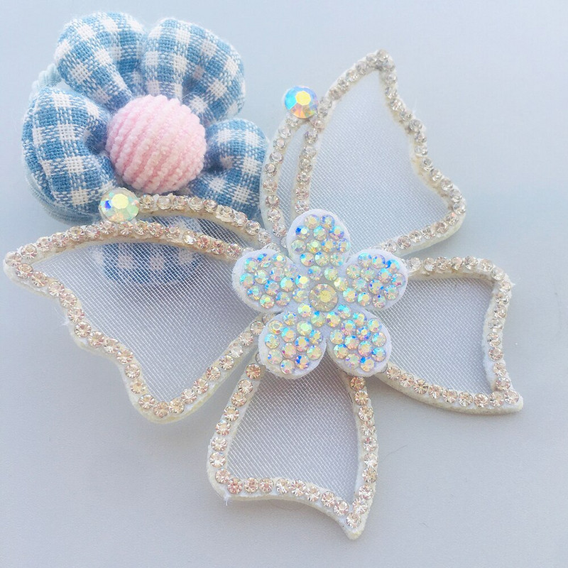 4 τεμάχια 65*55 mm πεταλούδα Kawaii Rhinestone με μπαλώματα με επένδυση από γούνα βιζόν για παπούτσια για ρούχα Αξεσουάρ για καπέλο με ραβδί