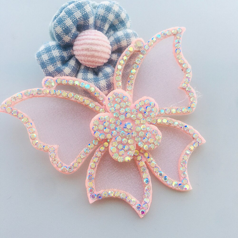 4 τεμάχια 65*55 mm πεταλούδα Kawaii Rhinestone με μπαλώματα με επένδυση από γούνα βιζόν για παπούτσια για ρούχα Αξεσουάρ για καπέλο με ραβδί