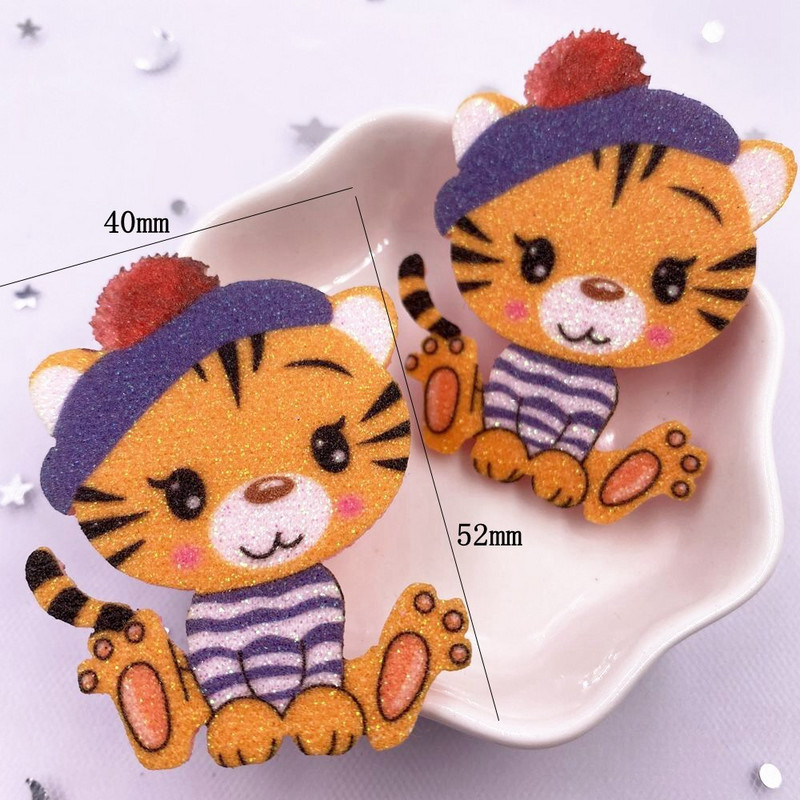 10 ΤΕΜ Ύφασμα Felt Πολύχρωμο Kawaii Glitter Bepowder Tiger Baby Patchs Ράψιμο DIY Μαλλιά Φιόγκος Απλικέ Αξεσουάρ χειροτεχνίας XE81