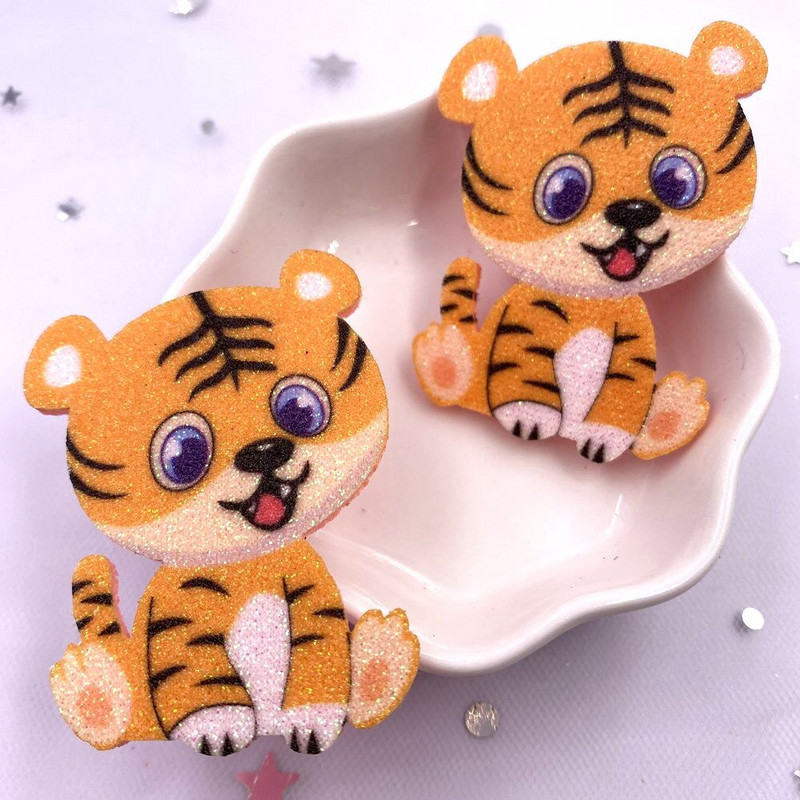 10 ΤΕΜ Ύφασμα Felt Πολύχρωμο Kawaii Glitter Bepowder Tiger Baby Patchs Ράψιμο DIY Μαλλιά Φιόγκος Απλικέ Αξεσουάρ χειροτεχνίας XE81