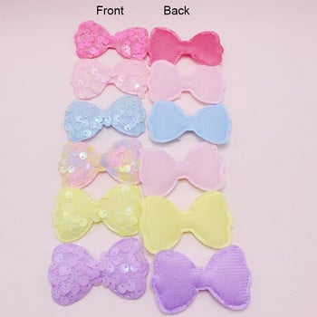 42Pcs/Παρτίδα 6*3,5cm Glitter Sequin Bowknot Padded Appliques for DIY Headband Accessories and Craft Clothes Repaper Repairs