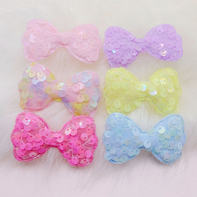 42Pcs/Παρτίδα 6*3,5cm Glitter Sequin Bowknot Padded Appliques for DIY Headband Accessories and Craft Clothes Repaper Repairs