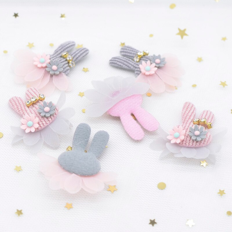 10 bucăți de flori de iepure de pluș cu strasuri pentru haine de bricolaj, pălărie, patch, cusut, artizanat, mănuși, jambiere, șosete, decor